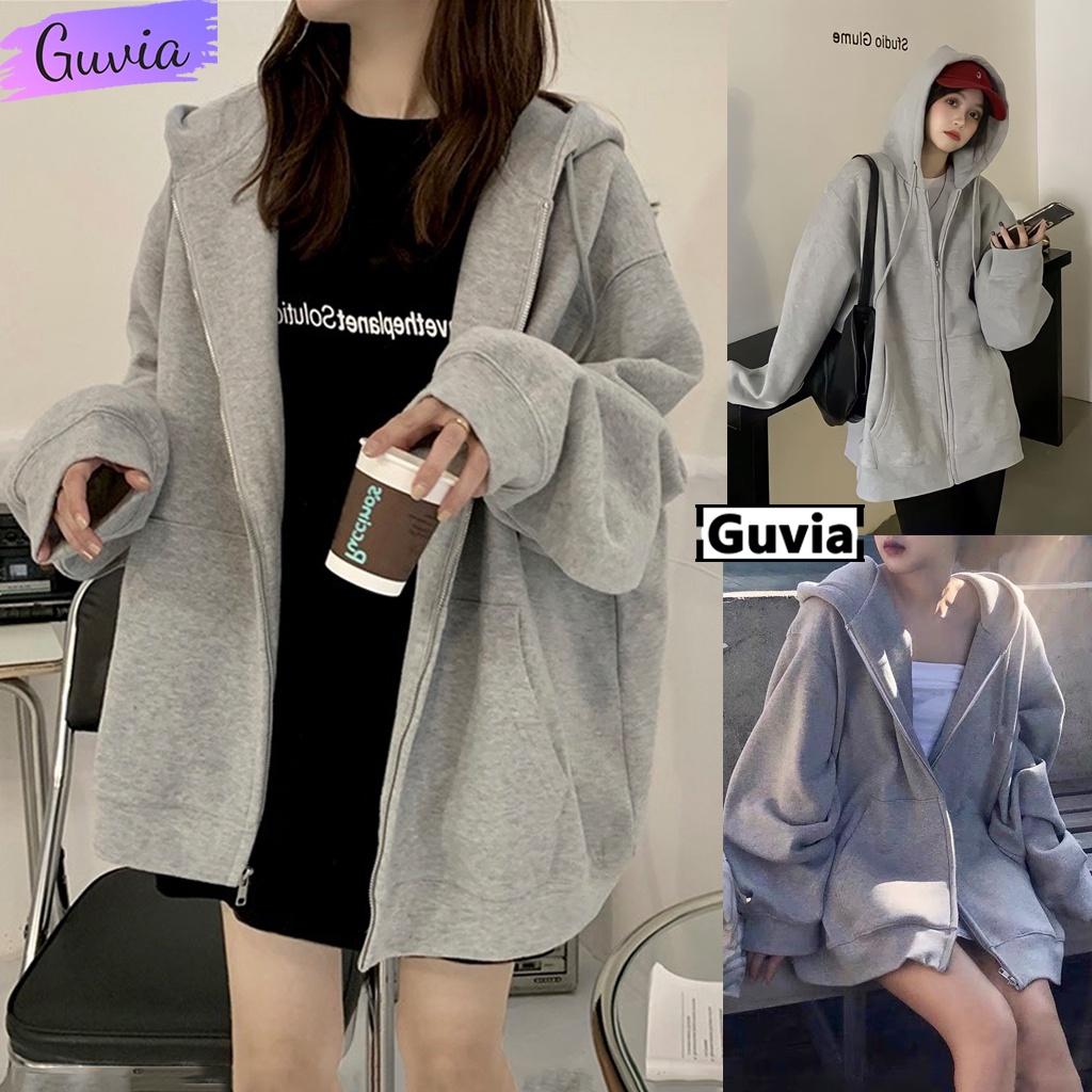 Áo Khoác Hoodie Nỉ Trơn TAY PHỒNG GUVIA 2022 Zip Nam Nữ Form Rộng BASIC Ulzzang Unisex