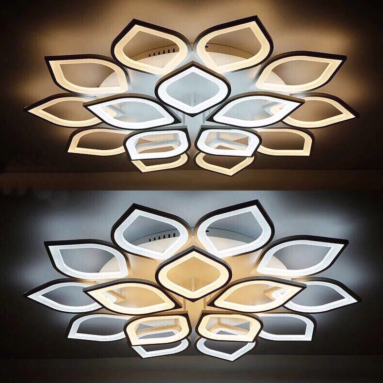 Đèn Ốp Trần LED Hiện Đại 15 Cánh Sen Có Diều Khiển Từ Xa 3 Chế Độ Sáng Phân Tầng