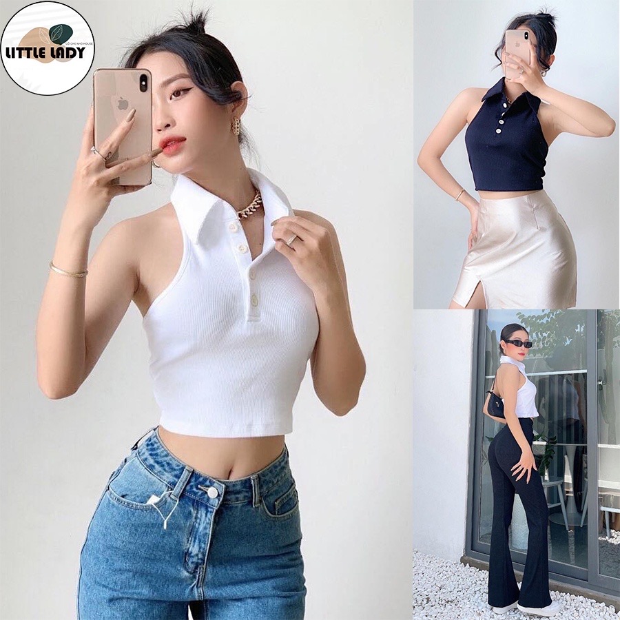 Áo croptop ba lỗ cổ polo