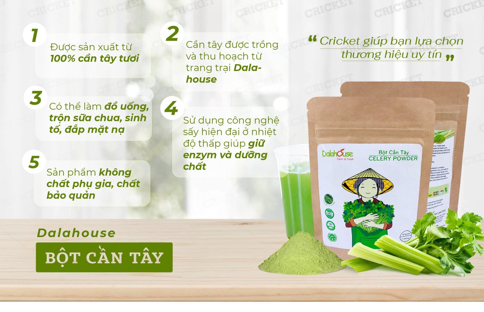 Bột cần tây Dalahouse giúp giảm cân, thanh lọc cơ thể nguyên chất 