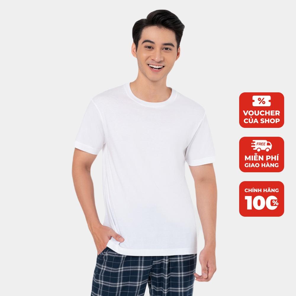 Áo phông nam CANIFA cotton cổ tròn tay cộc màu trắng cao cấp - 8LT22S002