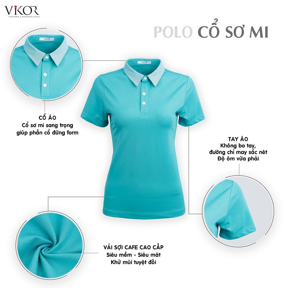 Áo thun POLO nữ cổ sơ mi VIKOR SMW07 xanh ngọc vải sợi cafe cao cấp, mềm mại, siêu mát hàng chính hãng