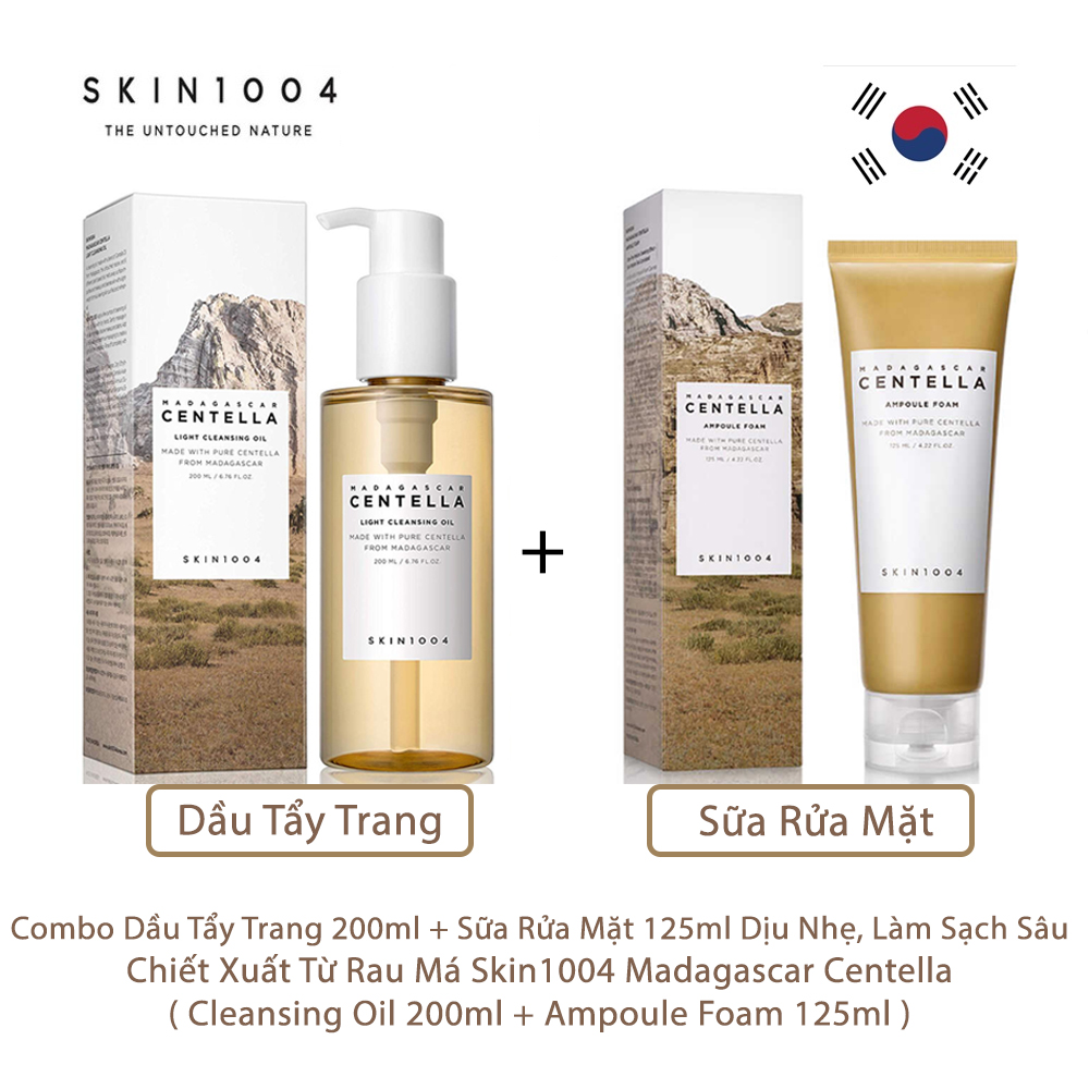 Combo Dầu Tẩy Trang và Sữa Rửa Mặt Dịu Nhẹ, Làm Sạch Sâu Chiết Xuất Rau Má Skin1004 Madagascar Centella (Cleansing  oil 200ml + Ampoule Foam 125ml)