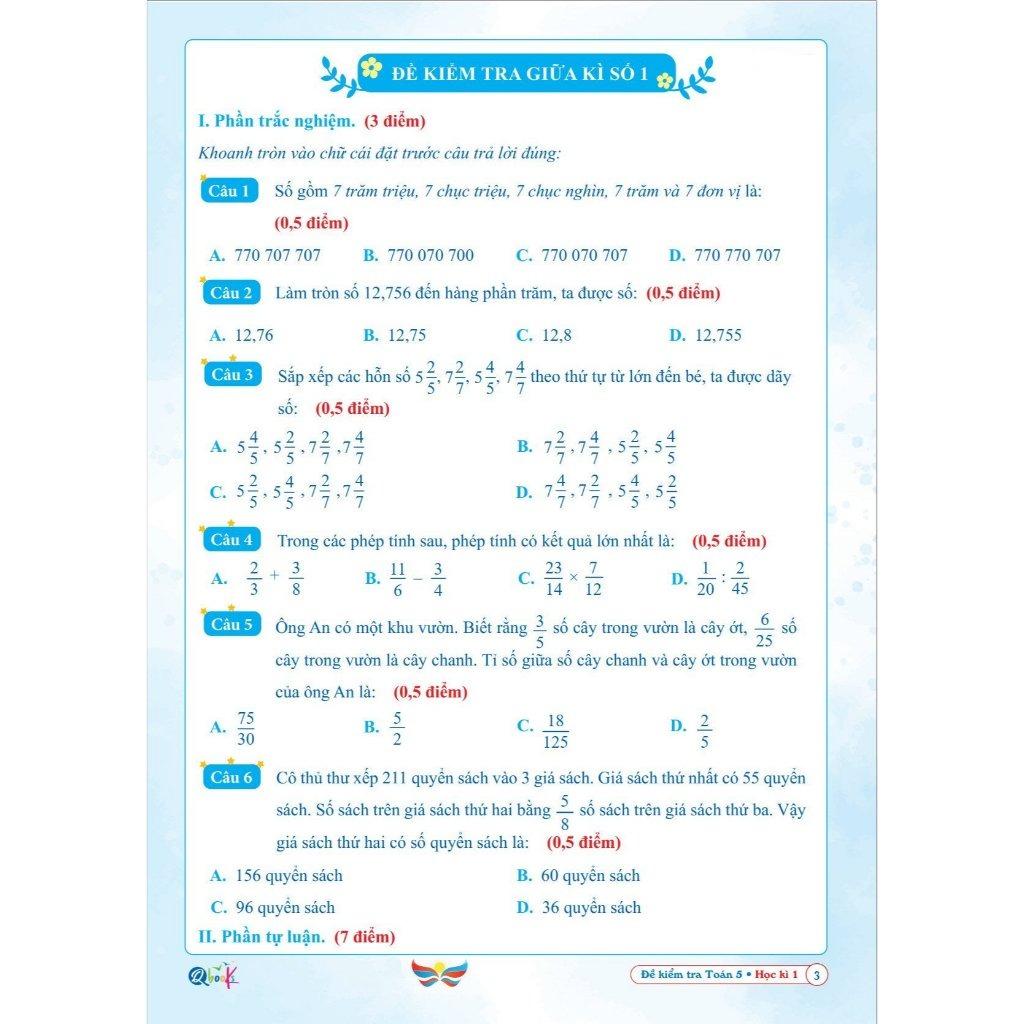 Đề Kiểm Tra Toán Lớp 5 - Học Kì 1 - Cánh Diều - Bản Quyền
