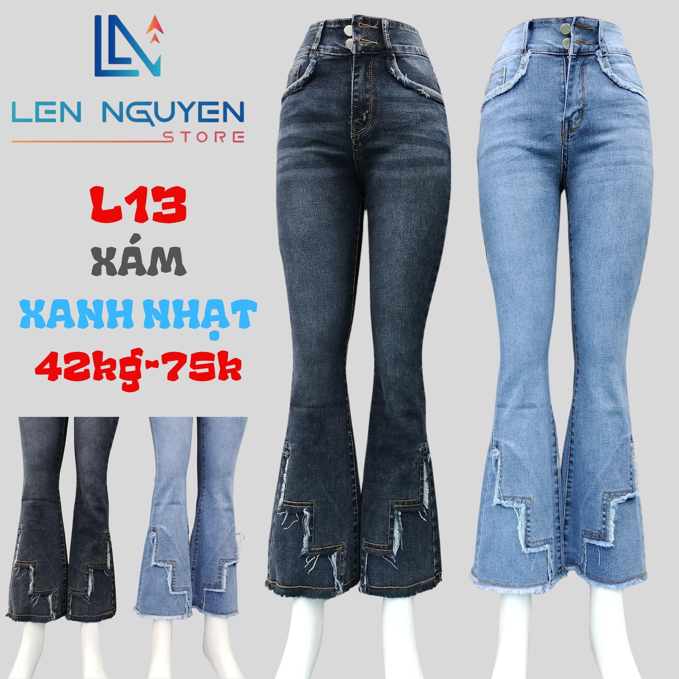L13_Quần jean nữ, loe, lưng cao, quần bò nữ dáng ôm, quần rin nữ có big size, cho 42kg đến 75kg, - Xanh Nhạt