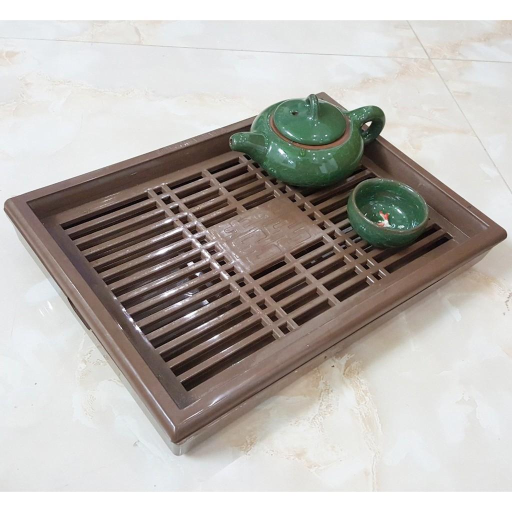 Khay trà giả gỗ kiểu dáng cổ điển nhựa Việt Nhật | Khay đựng ấm chén