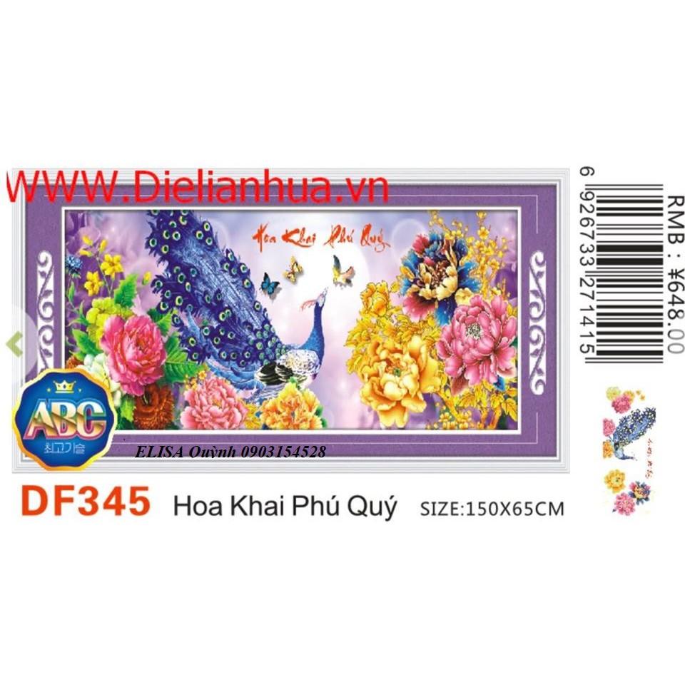 Tranh đá công xanh hoa khai phú quý DF345 - kích thước: 150 * 65cm.