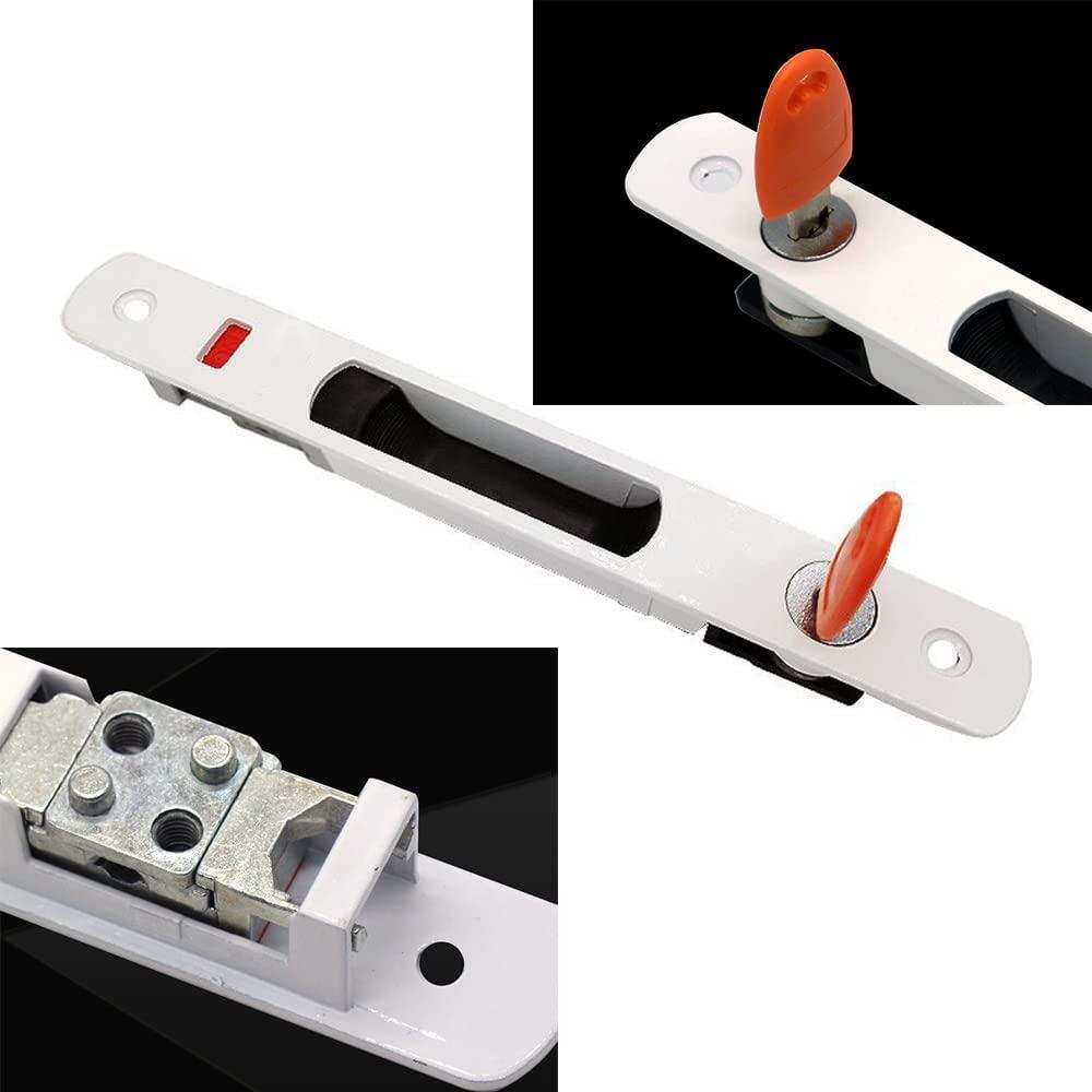 Khóa cửa trượt, Bộ 2 tay nắm cửa kính trượt, giá treo bằng phẳng, có chìa khóa, tay cầm vô hình cho cửa bỏ túi nội thất Màu trắng