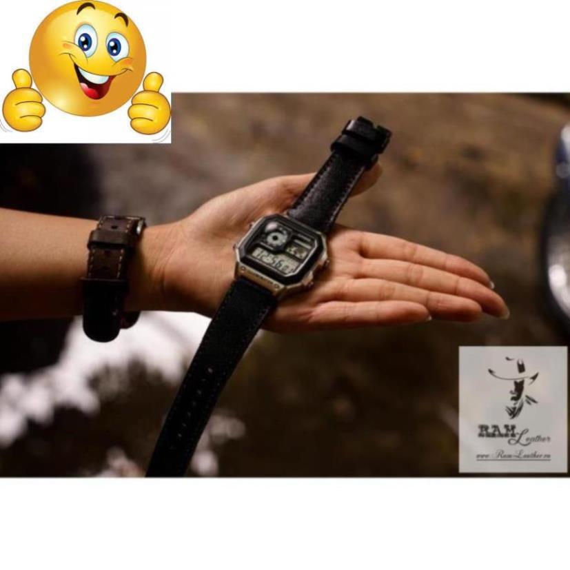 DÂY ĐỒNG HỒ DA BÒ THẬT RAM BLACKHUYỀN THOẠI DÀNH CHO CASIO - HÀNG CHÍNH HÃNG