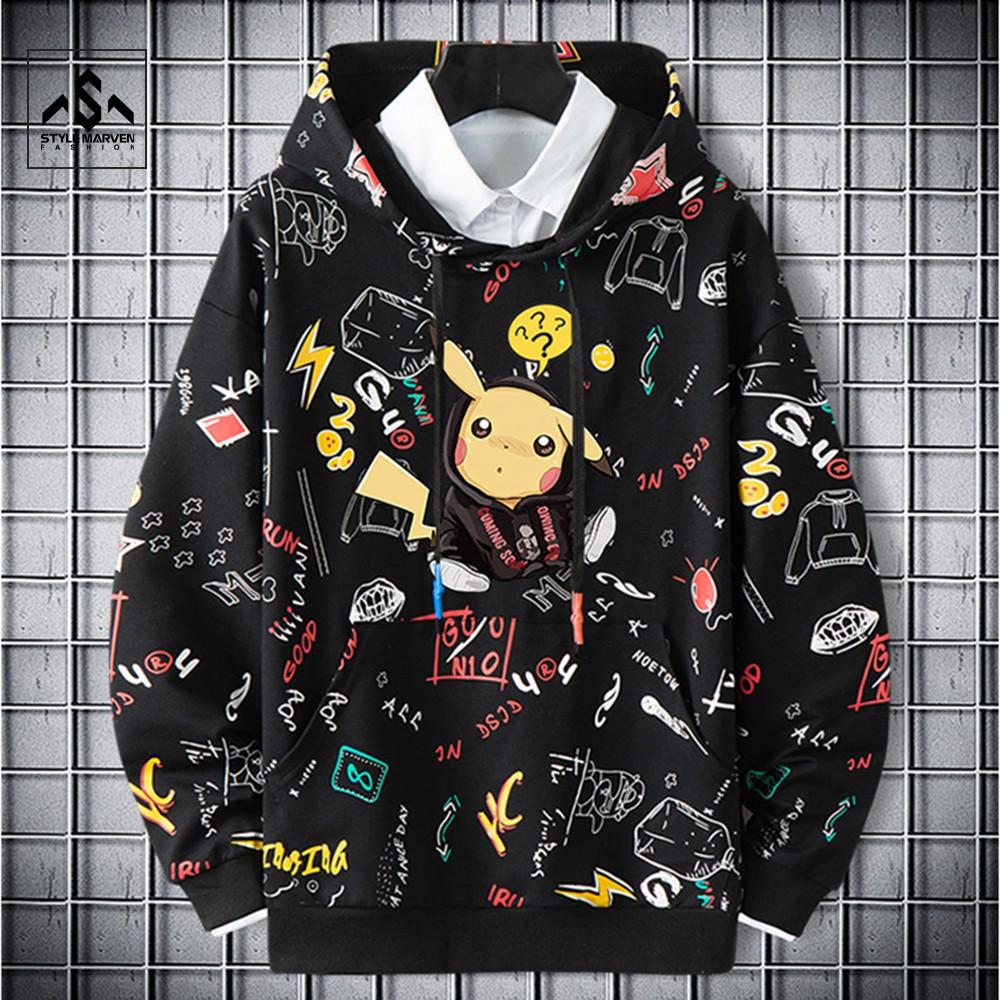 Áo hoodie nam nữ unisex form rộng Hàn Quốc STYLE MARVEN in hình pikachu nổi trẻ trung năng động - AO TOP NAM 90000176