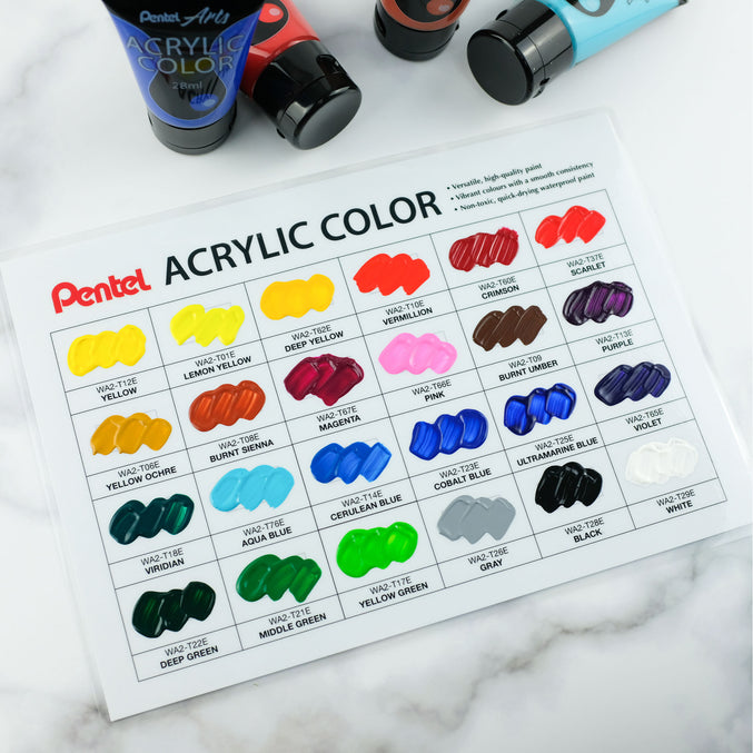 Màu Acrylic Nhật Bản Chuyên Nghiệp Dạng Tuýp 28ml Pentel Acrylic | Độ Bền Màu Cao Tới 50 Năm | Vẽ Lên Vải/Đá/Tường/Gỗ/Sứ