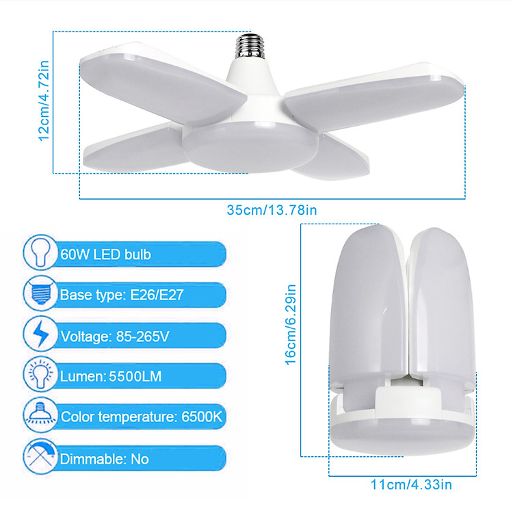 Đèn led 4 mặt BX - 60 (60W) có thể gấp xòe cánh tiện dụng