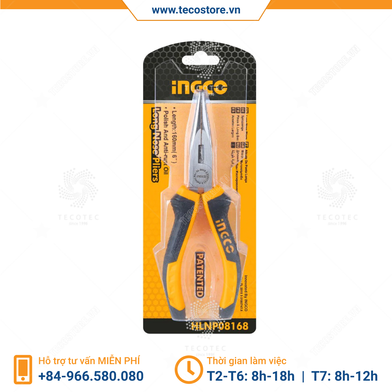 Kìm cắt mỏ dài INGCO HLNP08168