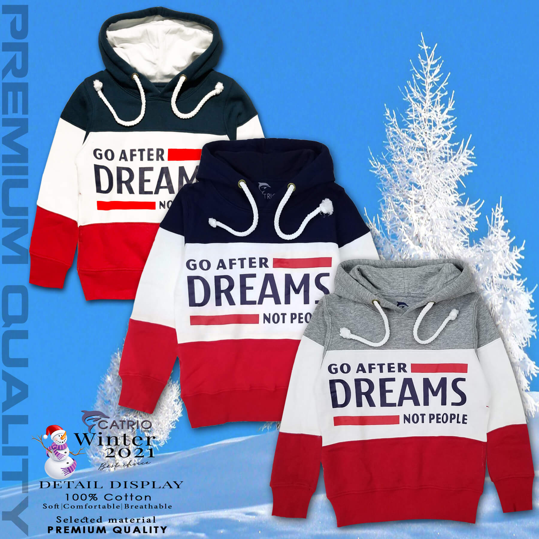 ÁO HOODIES TRẺ EM CATRIO HÌNH DREAMS phối màu xám trắng đỏ là áo nỉ mũ cotton bé trai, bé gái 6 tuổi 10 tuổi và 14 tuổi (23kg đến 50kg) thuộc BST quần áo trẻ em mùa thu đông CATRIO 2021