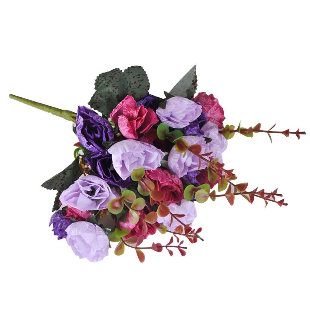 2X Artificial 21-Head Rose Silk Flower Floral Wedding Home Decor Purple