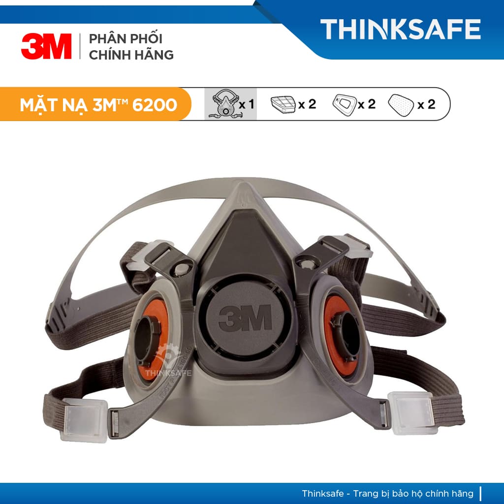 Mặt nạ phòng độc 3M 6200 bộ 7 món sử dụng phin 3M 6006 - mặt nạ phòng dịch, chống bụi, chống độc phun sơn hàn xì - lọc hơi vô cơ, hữu cơ- Axit