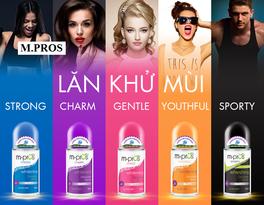 Lăn Khử Mùi M.Pros 60ml - Trắng Mịn - Năng Động - Khử Mùi Hiệu Quả (Chai Xanh)