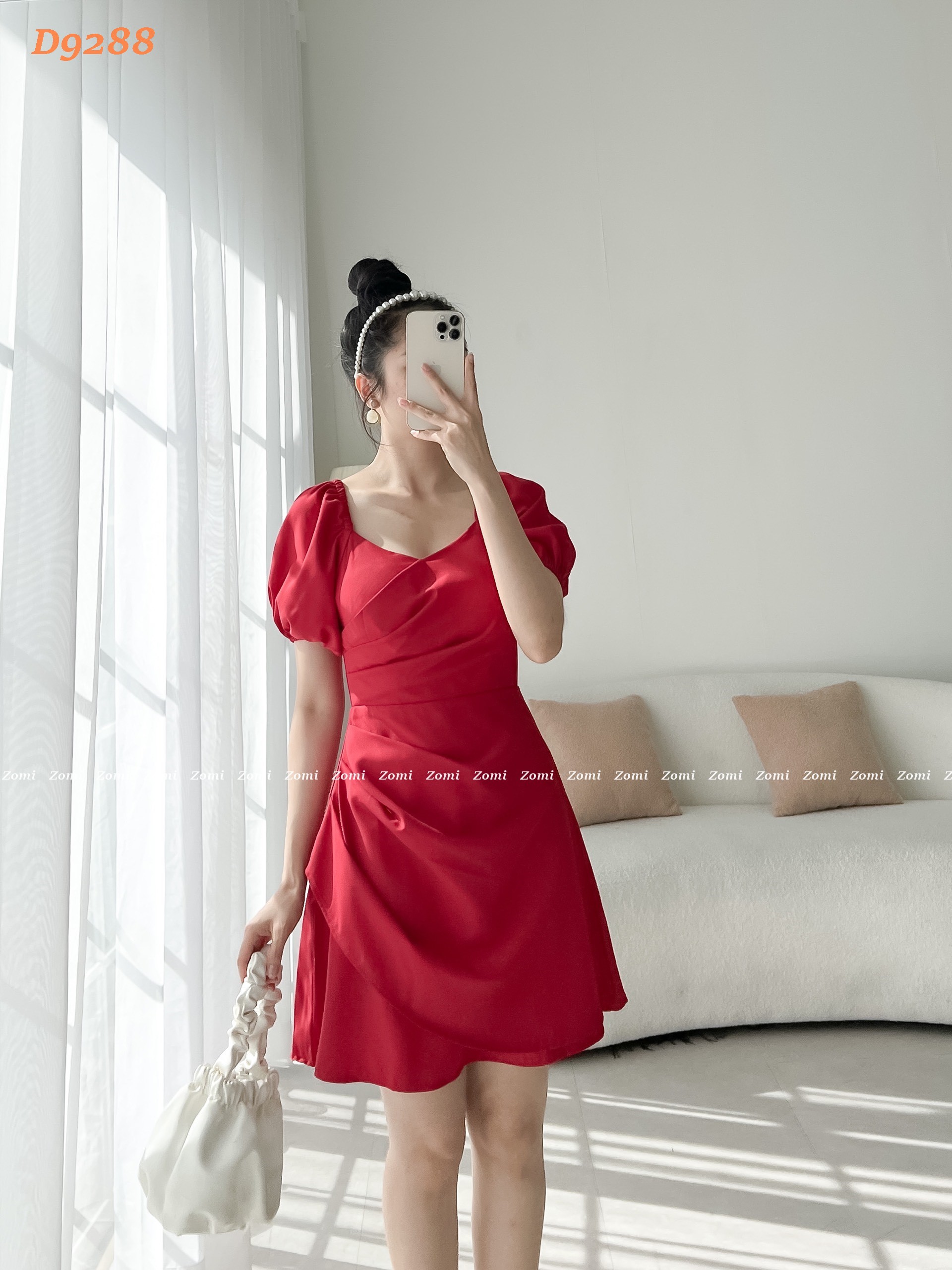 Đầm dự tiệc thời trang dáng ôm body xếp li cổ chéo tay phồng quyến rũ D9288