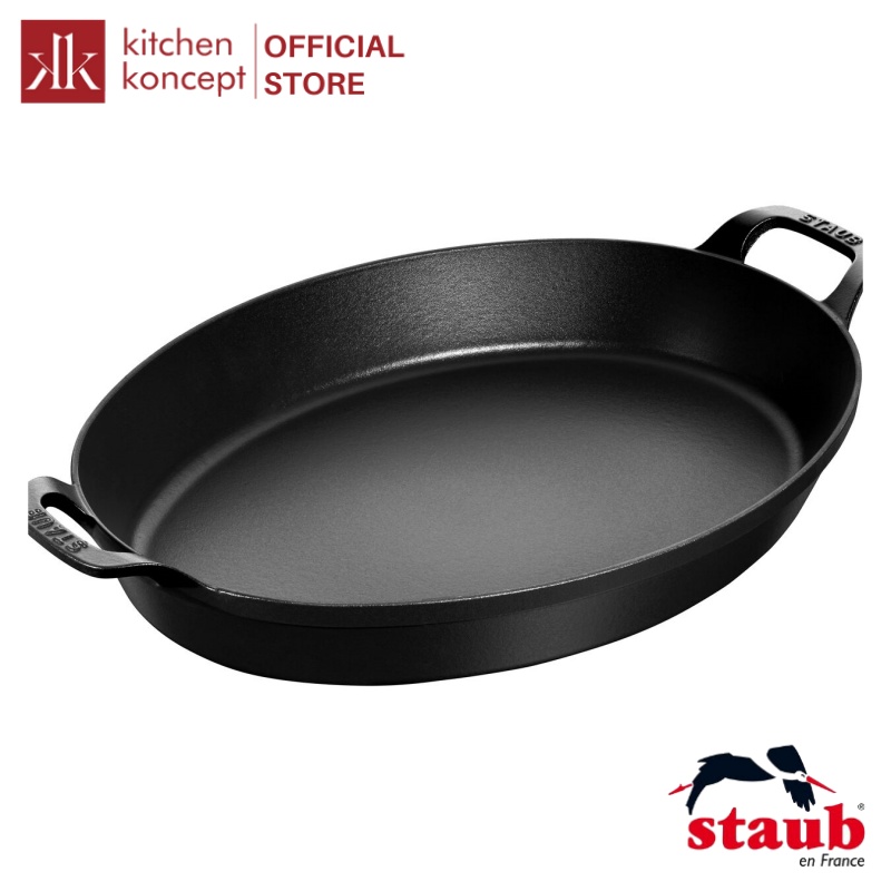 Chảo Gang Nướng Staub – Oval Màu Đen – 28cm