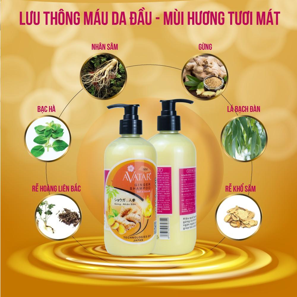 Dầu gội thảo mộc AVATAR Gừng &amp; Nhân Sâm 500ml Ngăn tóc gãy rụng Kích thích mọc tóc