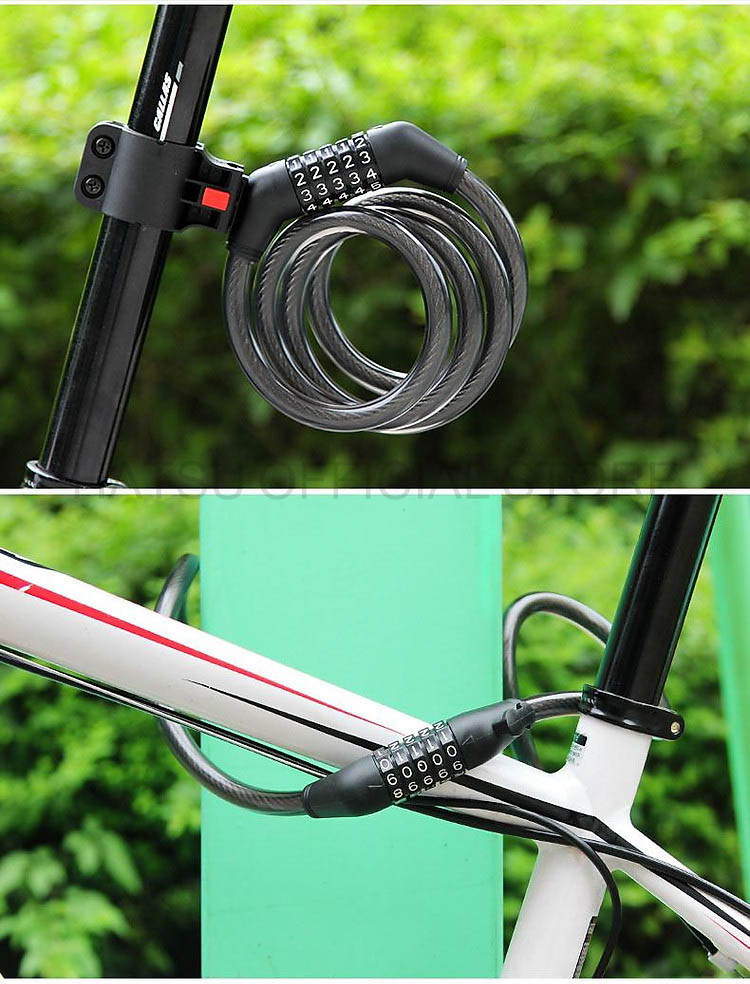 Khóa xe đạp 5 số chống trộm, khóa dây hợp kim thép bọc cao su chắc chắn - đường kính bao gồm vỏ bọc 1.2cm - dài 1 mét