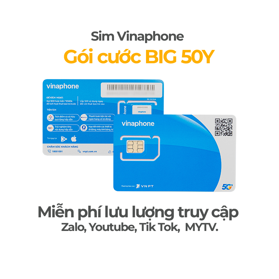 Sim 4G Vinaphone Big50Y Tặng 5GB/ ngày - Hàng Chính Hãng