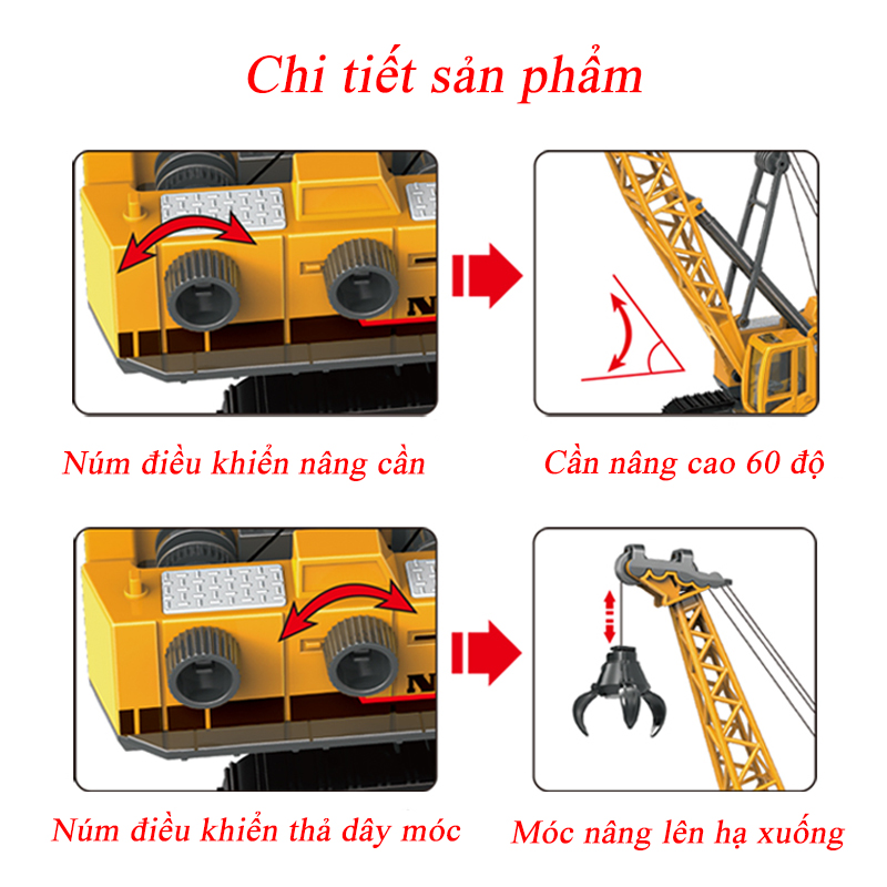 Đồ chơi xe cần cẩu nâng hàng nhiều mẫu gầu nâng hạ, chất liệu nhựa ABS an toàn, xoay 360 độ