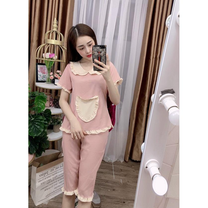 Set Bộ Mặc Nhà Nữ Pijama Lụa Tiểu Thư - Đồ Bộ Áo Tay Lỡ Phối Quần Lửng Nữ - ÁO KHOÁC THIÊN HÀ