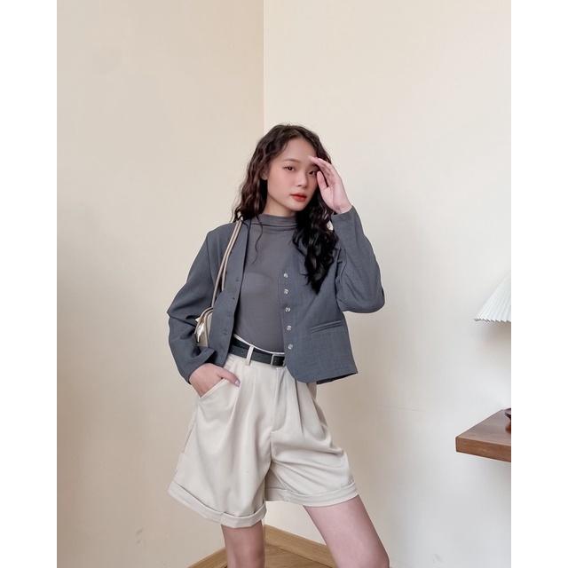 Quần short vải nữ gấu gập thắt lưng 74q18 by germe