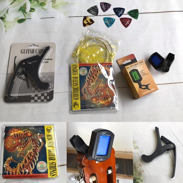 Compo 4 phụ kiện cần thiết cho guitar - tuner, capo, phím, dây