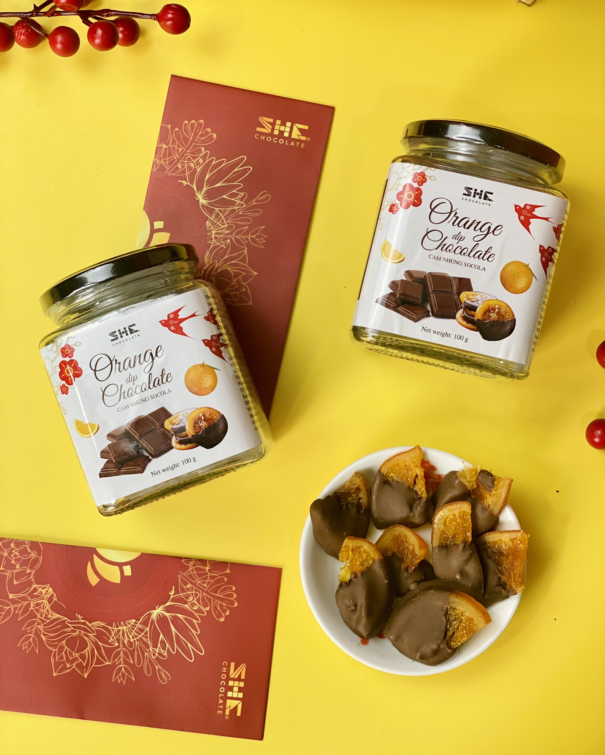 Combo 2 hũ Cam nhúng Socola - SHE Chocolate - Hũ 100g - Bổ sung năng lượng, tốt cho sức khỏe. Quà tặng người thân, dịp lễ, thích hợp ăn vặt