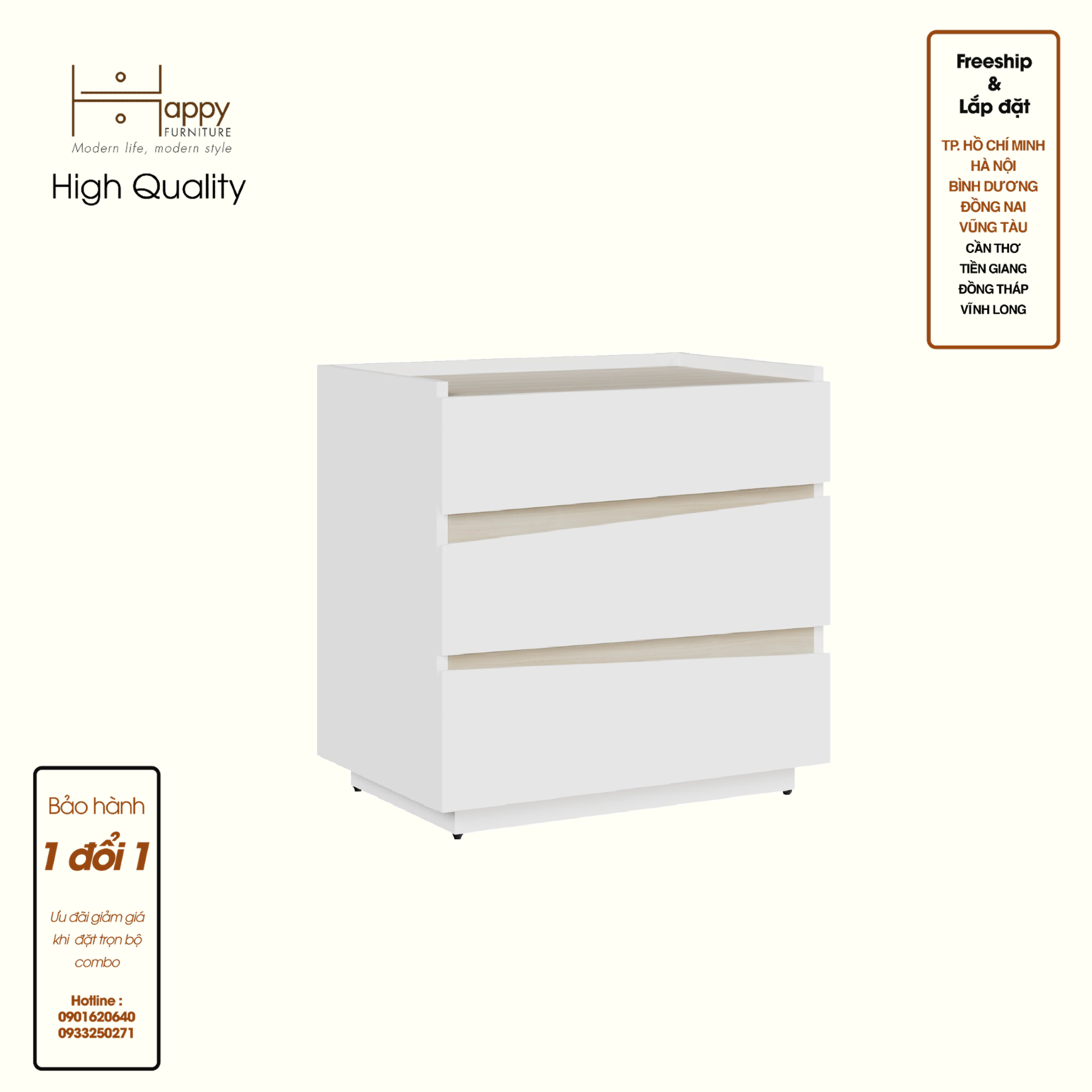 [Happy Home Furniture] VIGGO, Táp đầu giường 3 ngăn kéo, 62cm x 40cm x 61cm ( DxRxC), THK_158