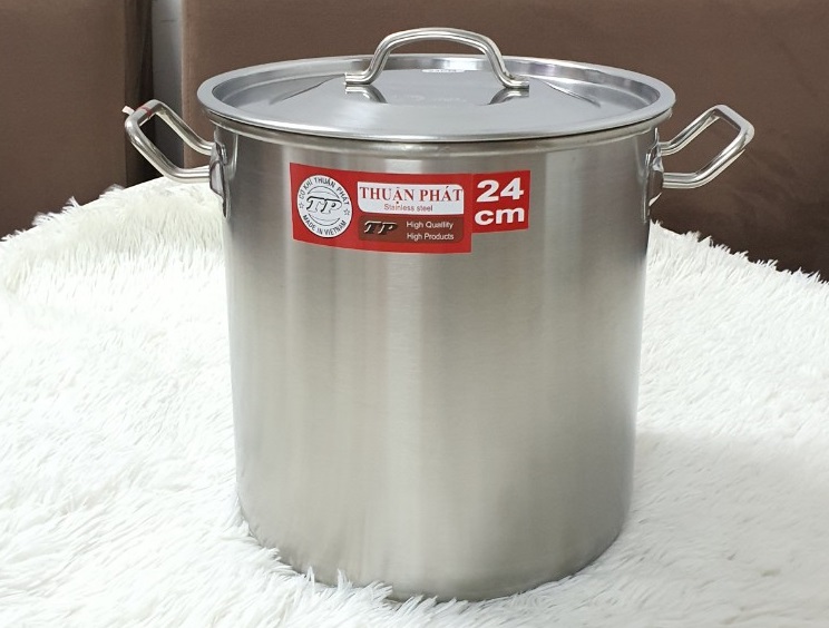 Nồi Súp inox 430 cao cấp - Nồi inox lớn dung tích 10 lít, kích thướt 24x24 cm dùng nấu bánh chưng,luộc gà, nấu phở