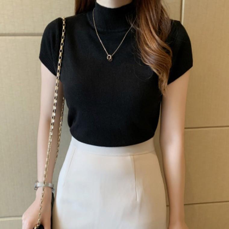 Áo len nữ mỏng cộc tay cổ 3 phân nhiều màu