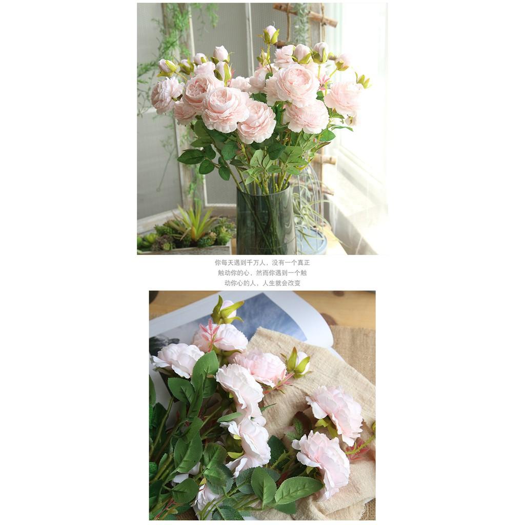 Hoa mẫu đơn cành lớn 3 bông, hoa giả nhân tạo