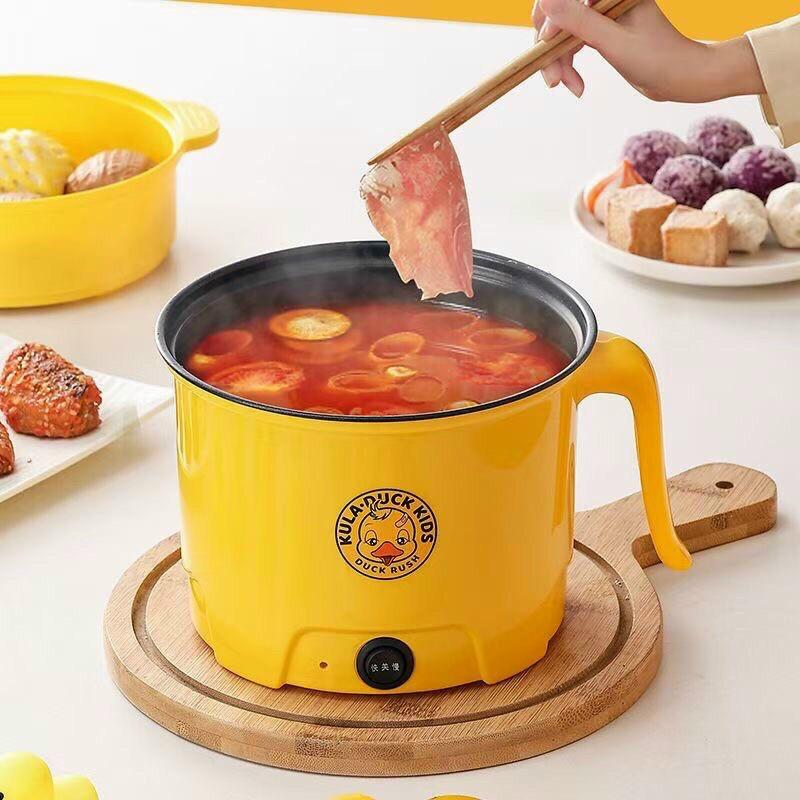 Nồi Lẩu Mini Vịt Vàng, Ca Nấu Mì Đa Năng Dung Tích 1,8L - 2 Nấc Nhiệt Kèm Giá Hấp Size 18cm Tiện Dụng