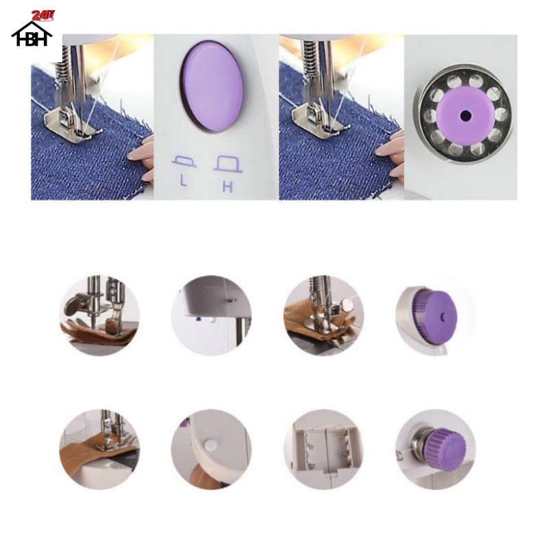 Máy May Mini Gia Đình Tặng Kèm hộp chỉ đủ mầu + thuước dây đo