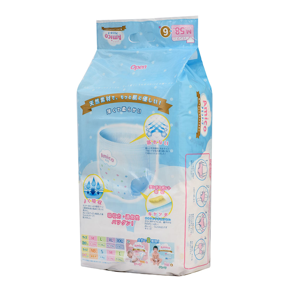 Bỉm - Tã quần Amico size M 58 + 6 miếng (Cho bé 6 - 11kg)