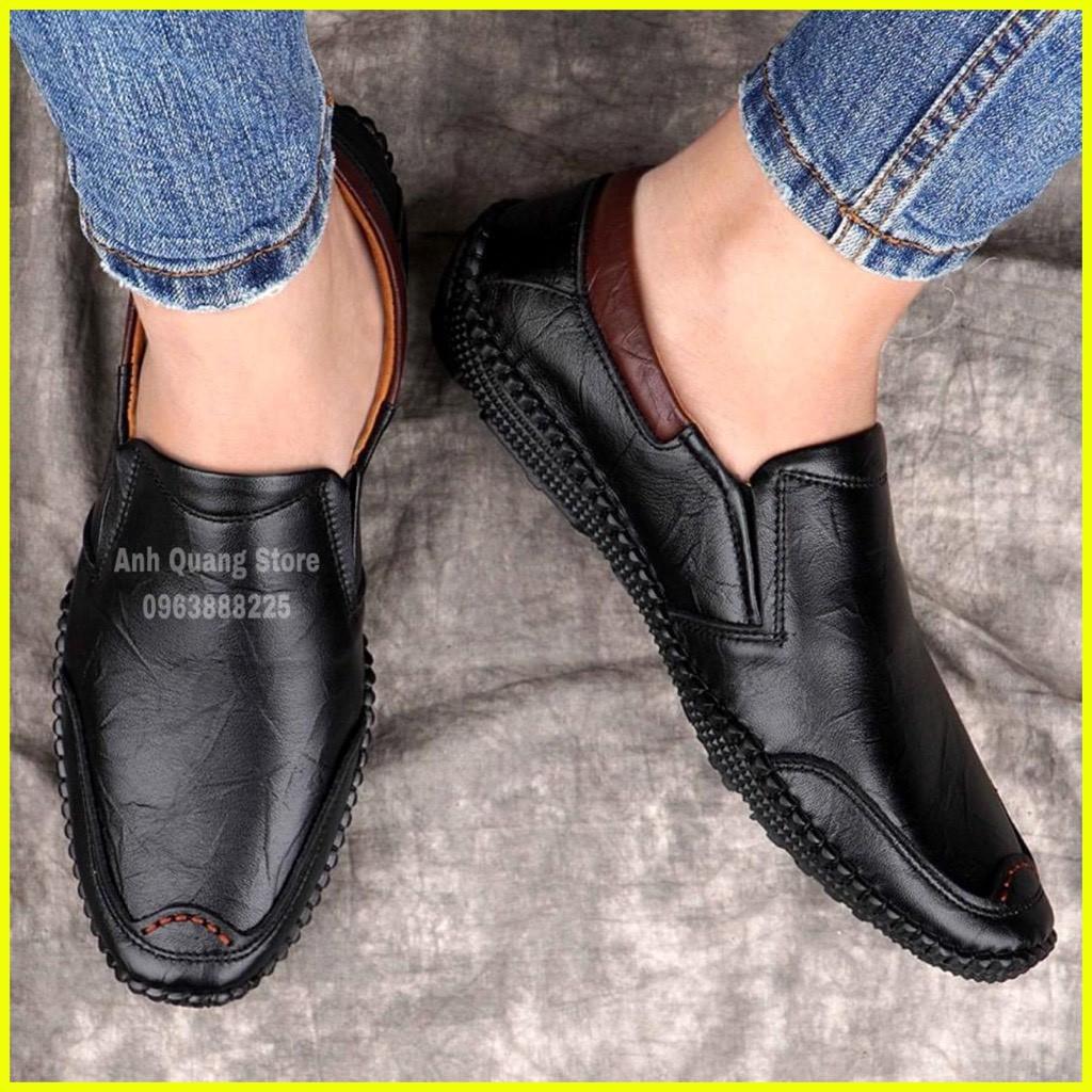 Giày lười nam cao cấp chất da bò mềm mại đế cao su khâu chỉ dù chắc chắn phong cách trẻ trung đơn giản dễ phối đồ AQ021