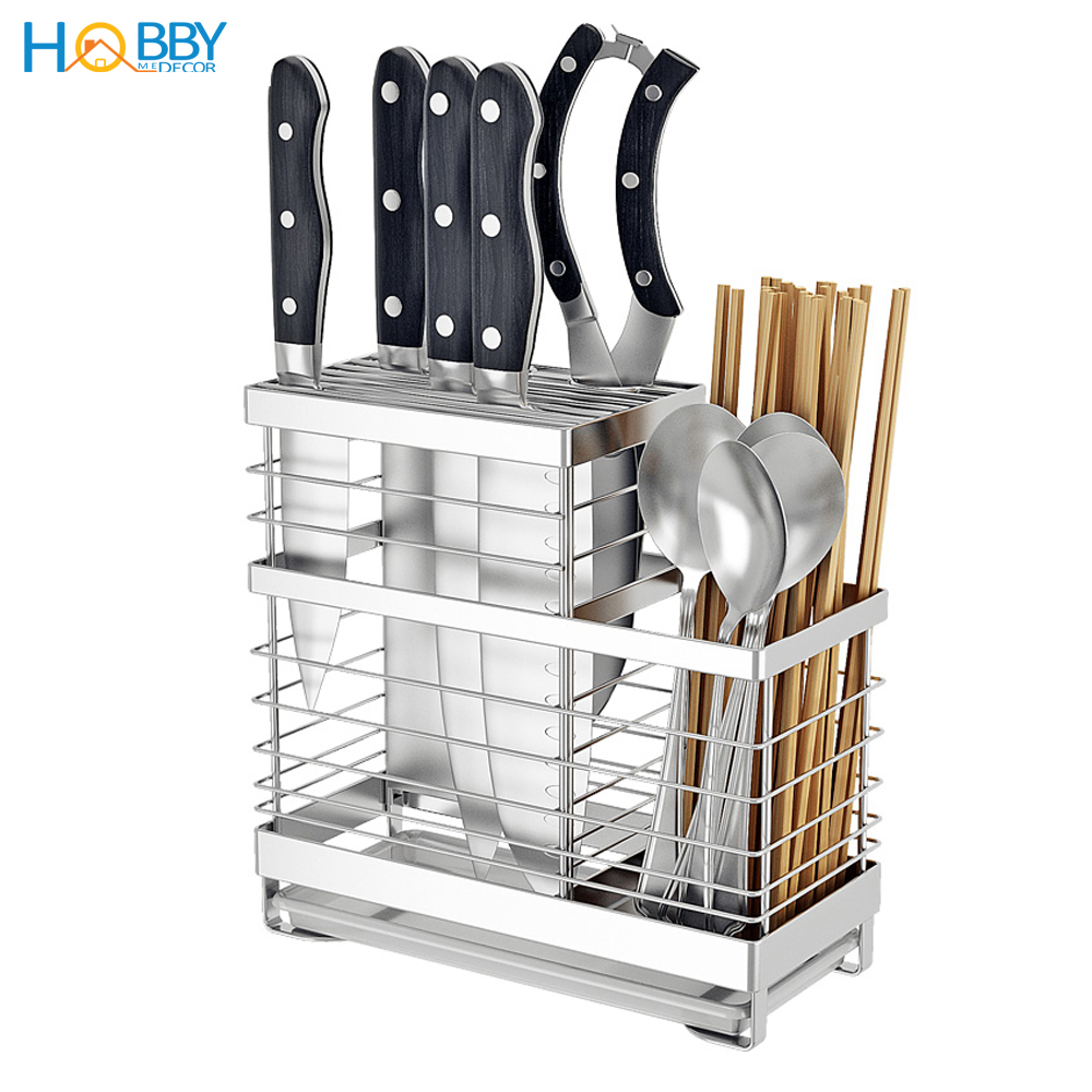 Kệ đựng đũa muỗng dao kéo 2 ngăn đa năng Hobby Home Decor KDM Inox 304 không rỉ sét