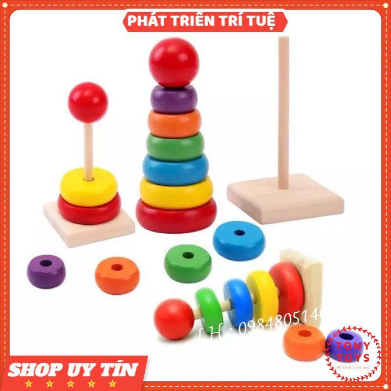 Đồ Chơi Gỗ Tháp Cầu Vồng 7 Màu - Đồ Chơi Gỗ Montessori Phát Triển Kỹ Năng Cho Bé