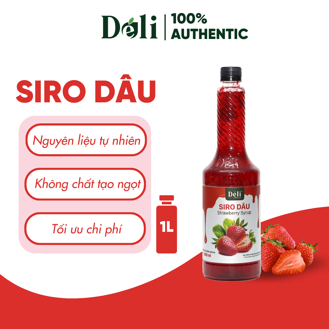 Siro dâu Déli - 1 lít - đậm đặc, chuyên dùng pha chế trà trái cây, soda