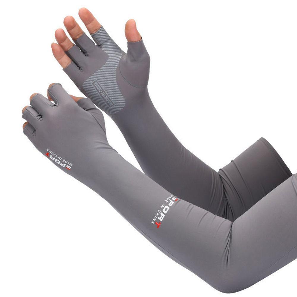 1Pair tay áo làm mát bao gồm phụ nữ đàn ông thể thao chạy chống nắng chống nắng găng tay ngoài trời. Color: grey 3