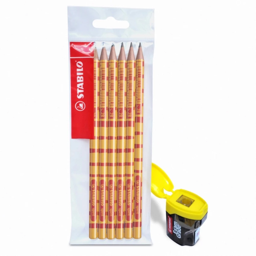 Bộ bút chì gỗ STABILO spirit 419 2B thân tròn - Bộ 6 bút (3 màu x2) + Gôm tẩy ER198 (PC419-C6+)