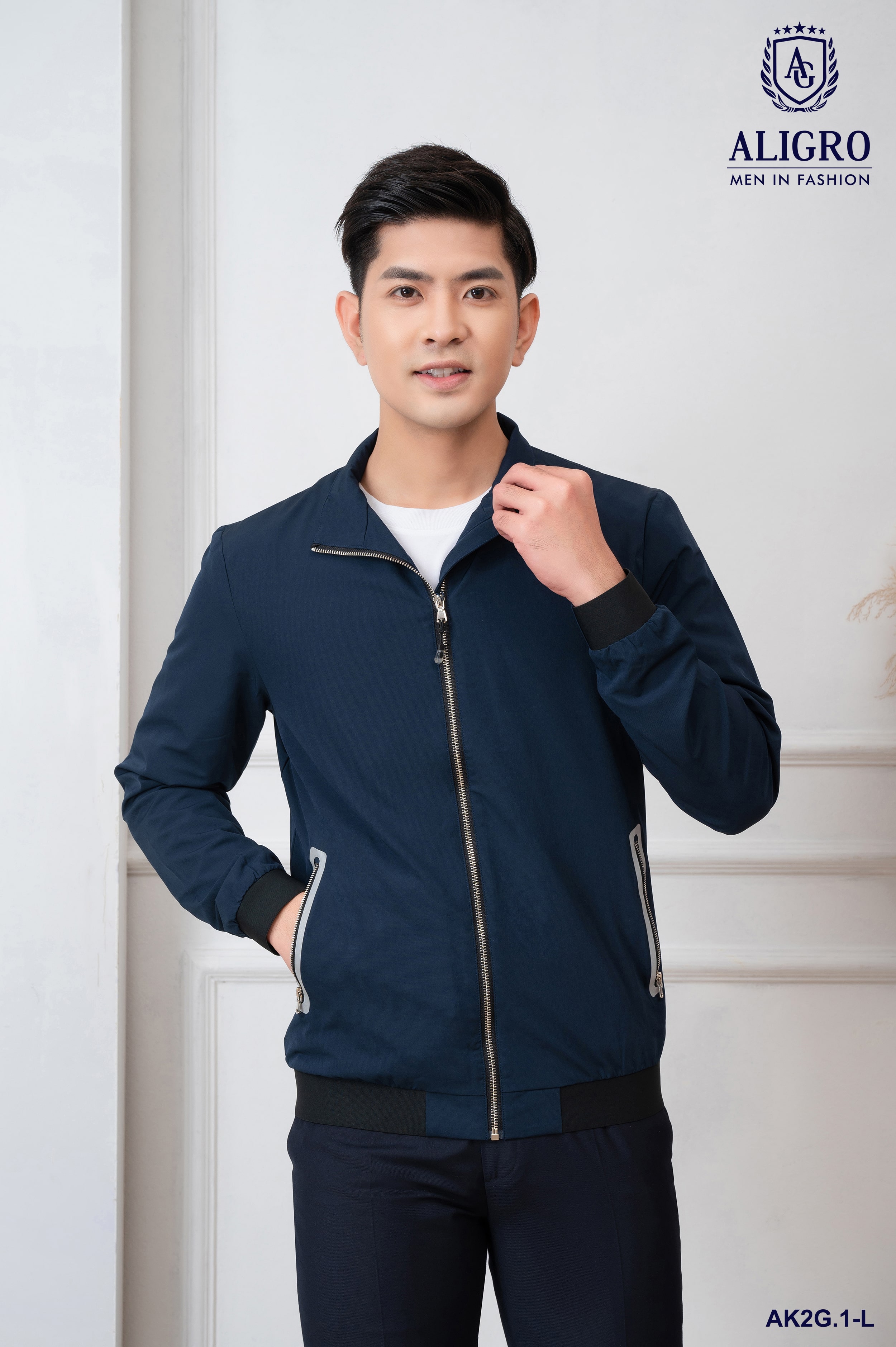 Áo khoác Golf nam 2 lớp Aligro màu navy AK2G.1