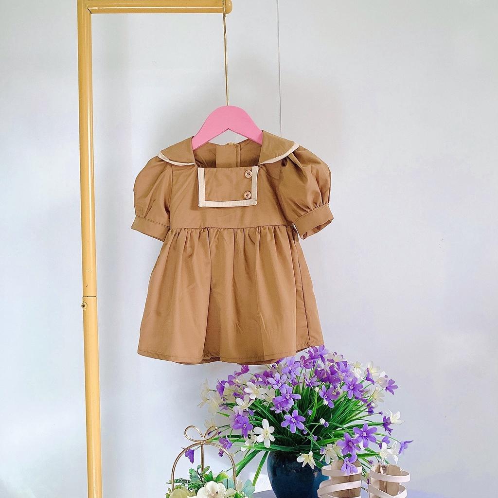 Váy Bé Gái 8-40kg NHƯ Ý HOUSE'S- Đầm Công Chúa, váy trẻ em, hàng thiết kế - váy nâu nẹp xám - 8-40kg