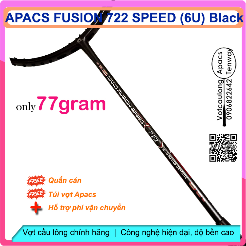 [Vợt cầu lông Apacs Nano Fusion Speed 722 Black - 6U] Siêu nhẹ như không, cân bằng công thủ, sơn nhám tuyệt đẹp