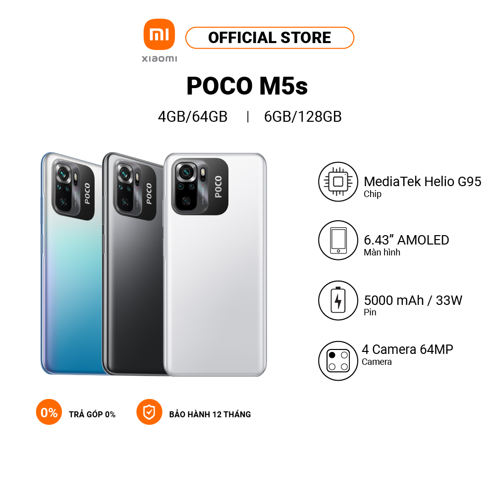 Điện thoại POCO M5s 4GB+64GB/6GB+128GB | Màn hình AMOLED | MediaTek Helio G95 | Sạc nhanh 33W - Hàng chính hãng
