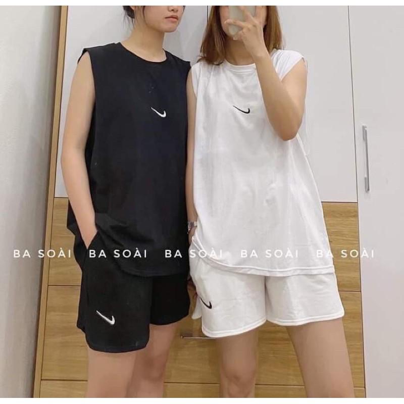 Bộ Thể Thao Nữ 3 Lỗ Logo Hai Màu Siêu Xinh Set Áo Quần Ngắn Tanktop Nữ Dáng Sporty So Hot