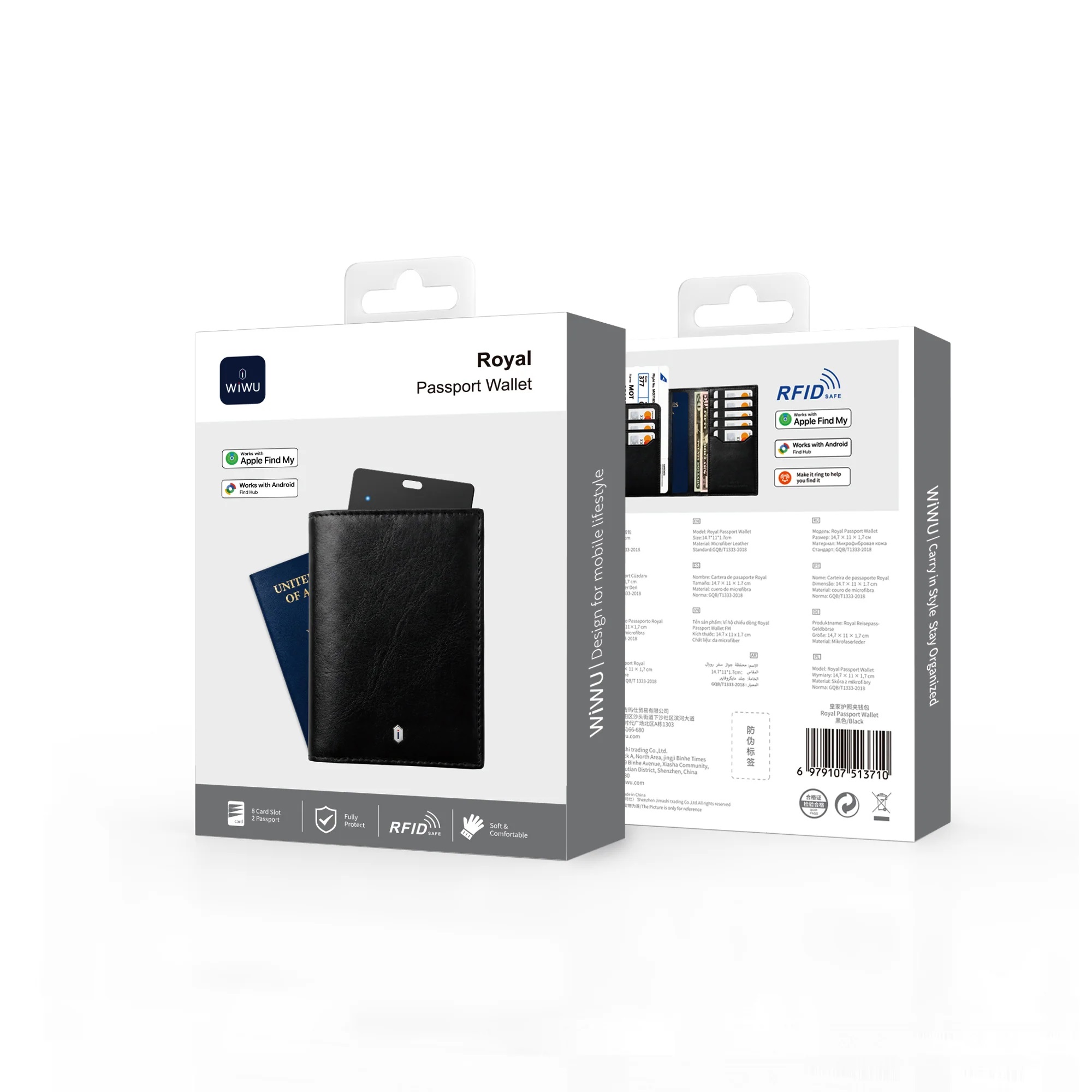 Ví Đựng Hộ Chiếu WlWU Royal Passport Wallet FM RFID Travel Wallet With Find My Card Slot | RFID Safe | Tương Thích Nhà Táo Find My & Android Find Hub | Da Microfiber Leather - Hàng nhập khẩu